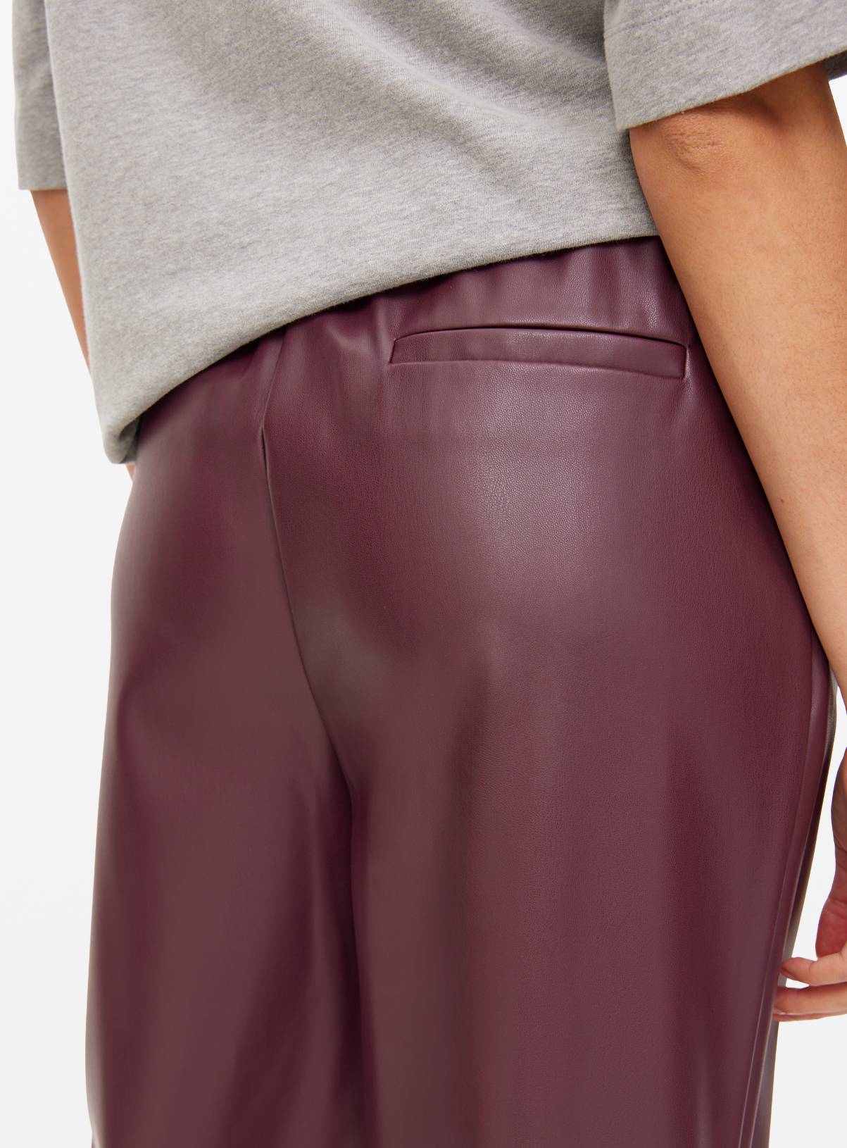 Burgundy Faux Leather Wide Leg Trousers 24 - Image 3